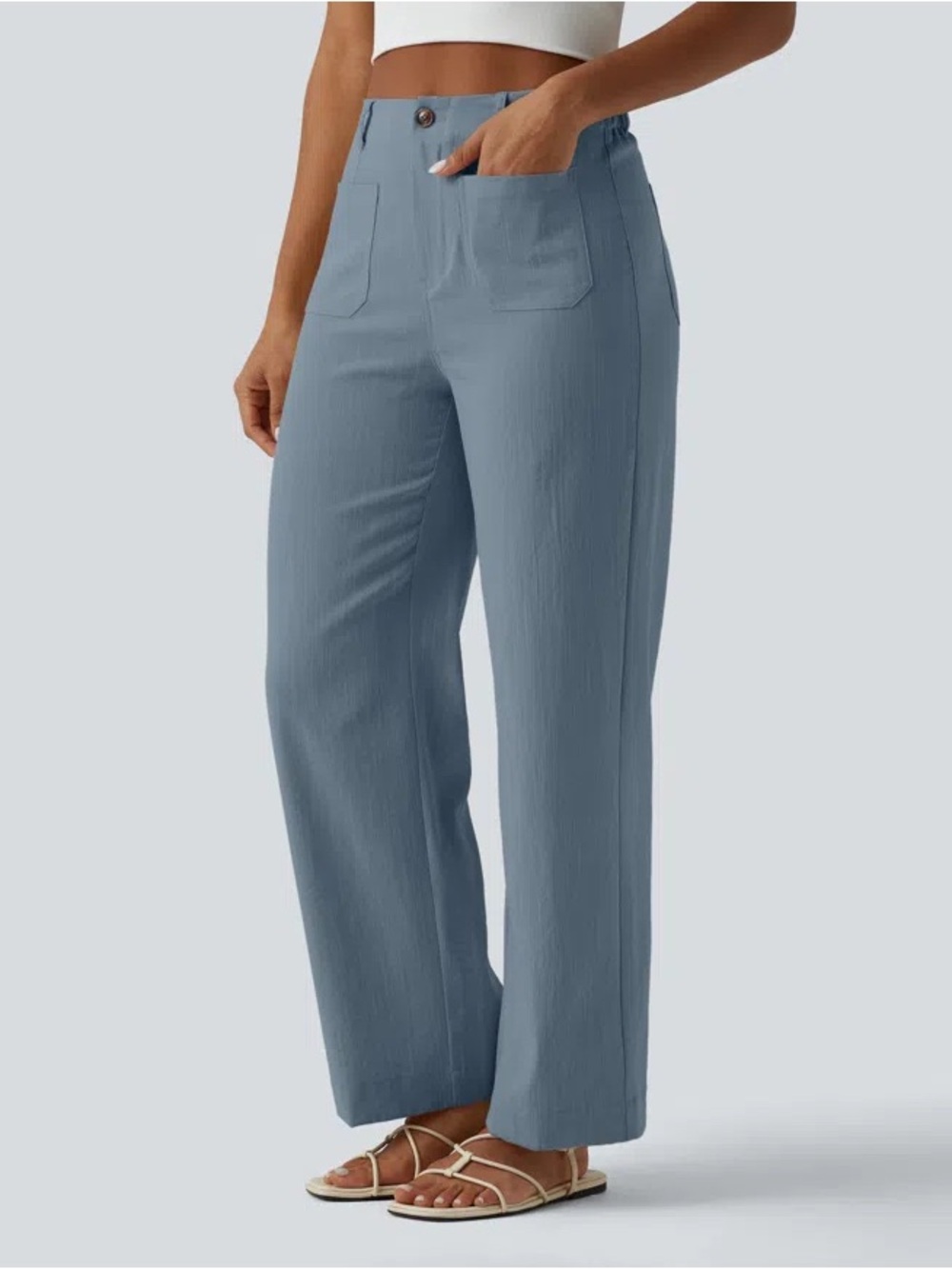 HALARA High Waisted Straight Leg Casual Linen-Feel Pants with Pockets